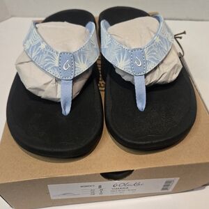 OluKai Women's Pale Blue and Black 'Ohana Sandals